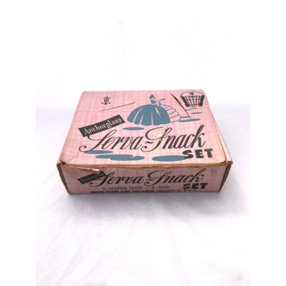 Mid Century Glass SERVA SNACK Set / Anchorglass 8 Piece Bar Cart Accessories - Picture 3 of 5